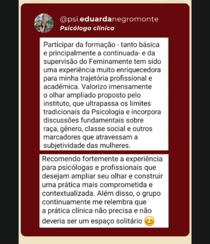 Depoimento de psicóloga participante da formação